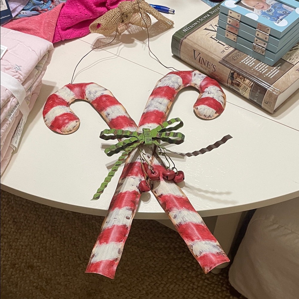 Festive Red and White Candy Cane Door Hanger
